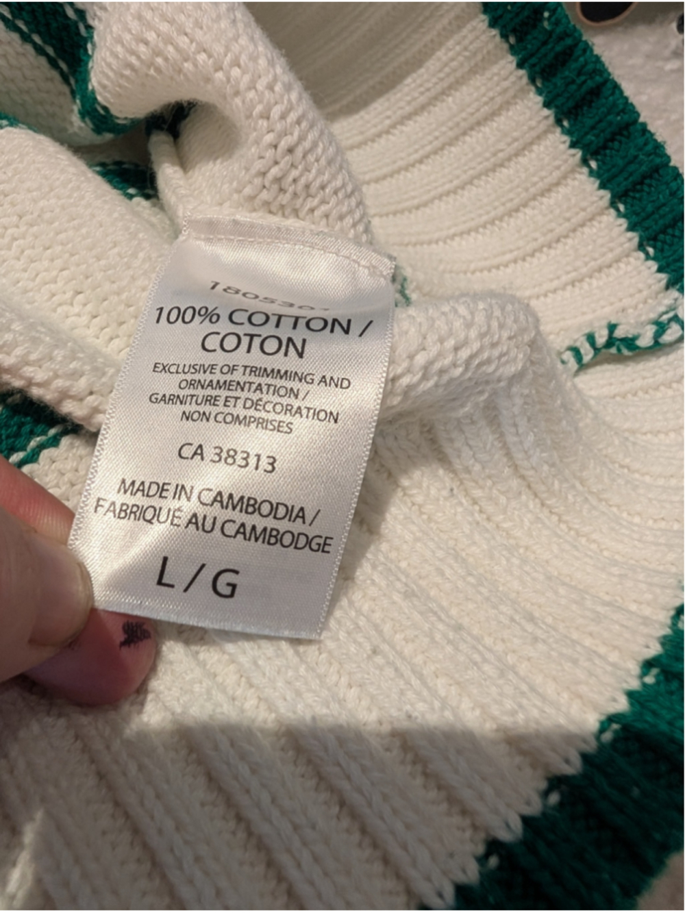 677 - United Colors of Benetton Women's L Cotton Striped Quarter Zip Sweater - Picture 7 of 11